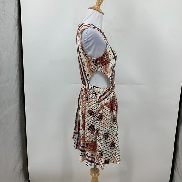 TopShop Scarf Printed Boho Dress Womens 4 Cutout Sides Back Zip Cinch Waist - Picture 4 of 16